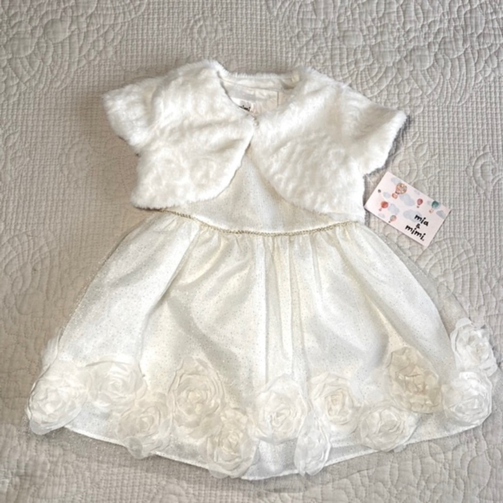 MIA & MIMI NWT Infant’s White Sleeveless Flower Dress with Jacket Size 18 months